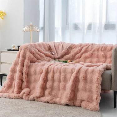 Soft Toscana Rabbit Fur Blanket – Double - Sided Bubble Fleece - InspiredGrabs.com